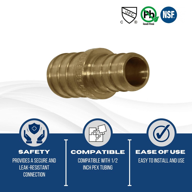 XFITTING 10 Pcs Pex Coupling, 1/2" x 5/8", Brass, Coupling,