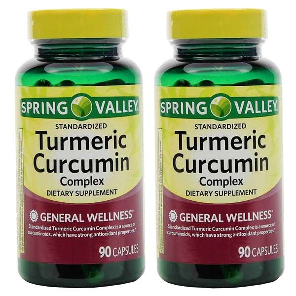 Spring Valley Stndr Turmeric Curcumin Complex Dietary Supplement Capsules, 500 mg, 90 Count Bottle, 2 Pack
