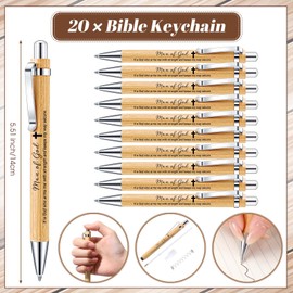 Chiisong 20 Sets Christian Fathers Day Gift Bulk Man of God Bible Verse Keychain Pen with Cards Scripture Baptism Church Party Favor