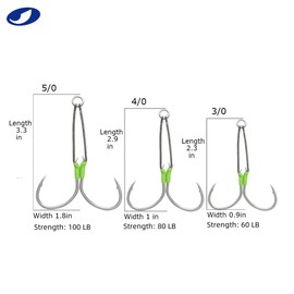 OCEAN CAT 10 Pcs Fishing Assist Black Mamba Braided Jigs Slow Fast Fall Octopus Circle Hooks Double Stinger Jigging Jigs with Strong PE Line for Saltwater Freshwater Fishing (4/0)