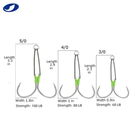 OCEAN CAT 10 Pcs Fishing Assist Black Mamba Braided Jigs Slow Fast Fall Octopus Circle Hooks Double Stinger Jigging Jigs with Strong PE Line for Saltwater Freshwater Fishing (4/0)