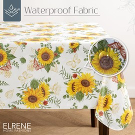 Elrene Home Fashions Sunflower Season Vintage Floral Water- and Stain-Resistant Vinyl Tablecloth with Flannel Backing, 60 Inches X 84 Inches, Rectangle
