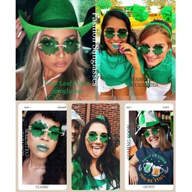 Dollger St. Patrick’s Day Shamrock Glasses Green 7 Leaf Clover Sunglasses Irish Saint Patricks Day Accessories Green Shades