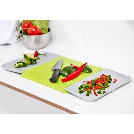 Addis Chop & Swipe Chopping Board with easy pour side trays, Lime & Grey