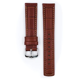 HIRSCH H Hirsch Grand Duke Leather Watch Strap - Golden Brown - L - 20mm / 18mm - Shiny Silver Buckle - Water Resistant Embossed Calf Leather Band