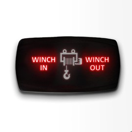 WINCH IN WINCH OUT - Red - STARK 7-PIN HORIZONTAL Momentary Winch In Out Toggle Switch Waterproof Black Shell/ON-OFF-ON DPDT illuminated Rocker Switch For Auto Truck Boat Marine- DC 20A 12V/10A 24V