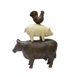 Nature's Mark 3 Farm Animals Stacked Rooster Pig and Cow Resin Statue Figurine Home Decorative Accent Décor (12" H) Resin Stacked Farm Décor