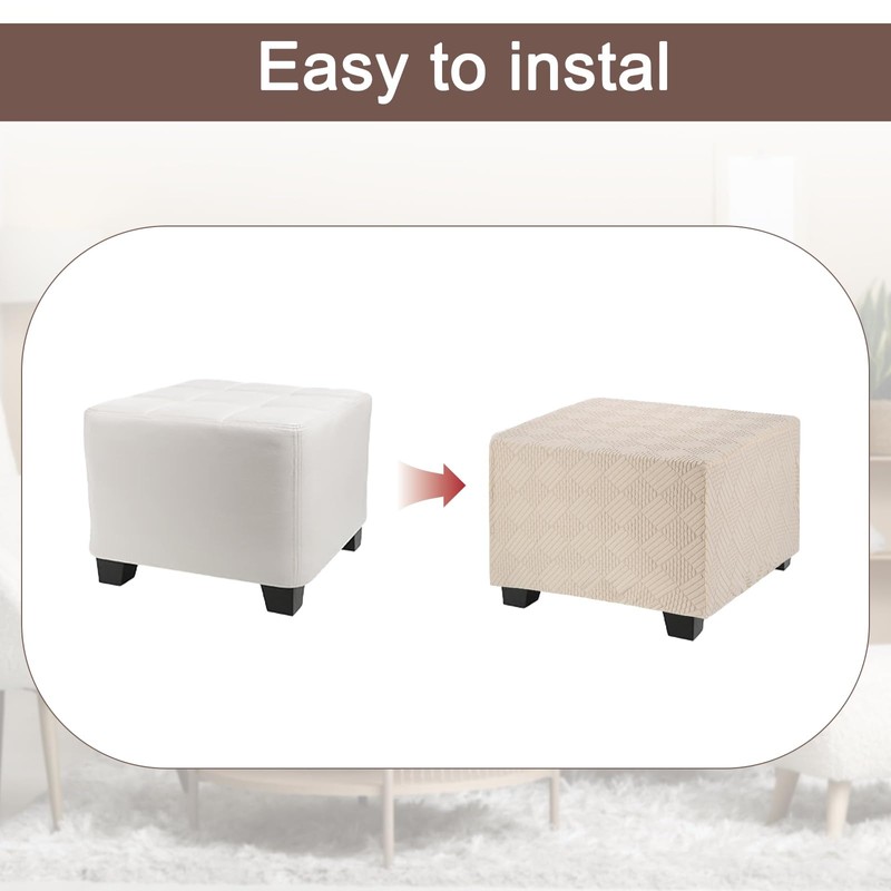 sourcing map Stretch Foot Stool Cover Stripe Square Foot Stool