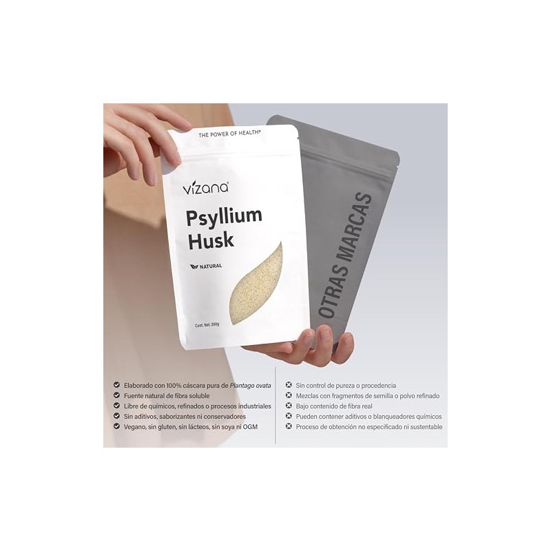VIZANA NUTRITION | Psyllium Husk Natural, 600g Sin Azucar, Cáscara