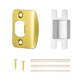 Newlaking Gold Door Strike Plate, Standard Strike Plate Repair Kit with Wood Dowels, Door Lock Latch Reinforcement for Home, Satin Brass