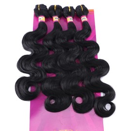 Body Wave Synthetic Hair Weave 4 Hair Bundles Deals 16 18 18 20 Inches Color 1B Black Synthetic Hair Weft