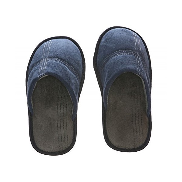Deluxe Comfort Mens Slip-On Memory Foam Deck Slipper, Size 7-8 - Comfy Plush Micro Fleece Lining - Durable Non-Marking Ruber Sole - Wear Resistant Microsuede - Mens Slippers, Navy Blue