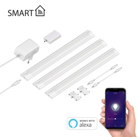 ledscom.de SIRIS Smart LED Under-Unit Light, Matte White, WiFi Controller, Flat, Smart Home, Alexa-Enabled, 30 cm, Each 368 lm, Warm White, Set of 3