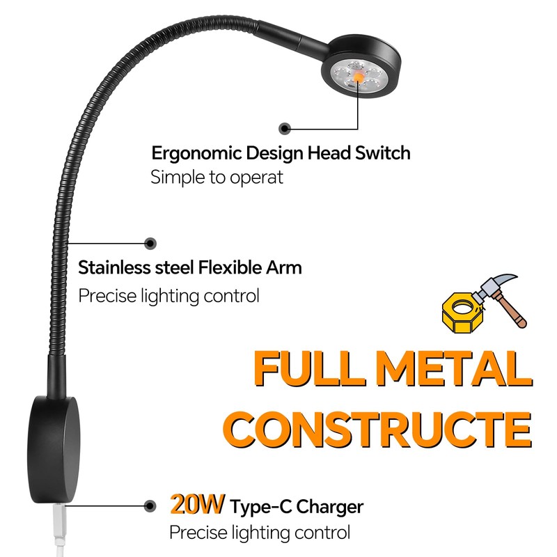 Obeaming Campervan LED Reading Light 12V Flexible Spot Inbuilt Dimmer