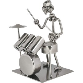 The Bridge Collection Industrial Style Drummer Metallic Silver Metal Figurine - Drummer Decor - Unique Gifts for Musicians - Percussionist Music Figurines and Statues