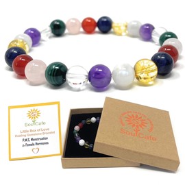PMS and Menstruation Bracelet - Power Bead Bracelet - Crystal Gemstones - Gift Box and crystal Information Tag