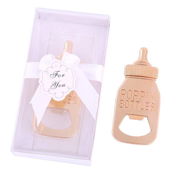 yuokwer 12pcs Bottle Opener Baby Shower Favor for Guest, Gold Feeding Bottle Opener Wedding Favors Baby Shower Giveaways Gift to Guest, Party Favors Gift & Party Decorations Supplies (White, 12)