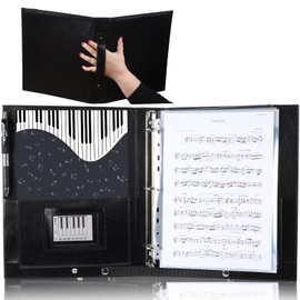 Musfunny Music Folder for Choir Notes: Choir Folder Made of PU Leather with 3 Rings Handle and Elastic Band - A4 Folder for Choir Singer Bands and Stage Performances