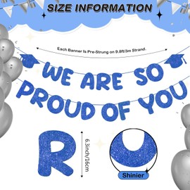 Fulmoon We Are So Proud of You Banner Glitter Congratulations Banner 2025 College Graduation Decorations for College High School University Graduation Party Supplies (Navy Blue)