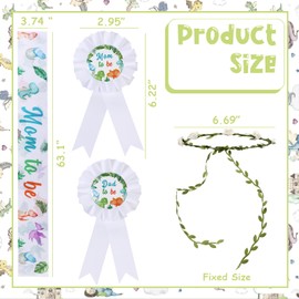Serencatcher Dinosaur Baby Shower Decorations Pastel, Dino Mom to Be Maternity Sash Mom Dad to Be Button Pin Flower Crown Headband for Dinosaur Hatching Soon Baby Shower Gender Reveal Decorations