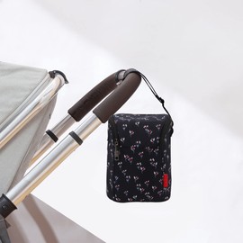 Insulated Baby Bottle Bag, Baby Bottle Holder Extra Storage, Waterproof and, Easy to Carry, Travel Accessory, Keeps Bottles Warm or Cooler (Black Floral Skirt