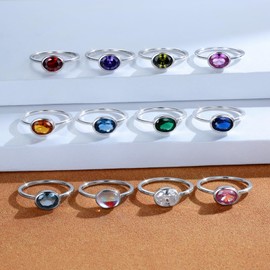 Simple Birthstone Rings for Women Mother Jewelry 925 Sterling Silver Colorful Cubic Zirconia Stackable Promise Ring Gift for Her, Silver, Cubic Zirconia