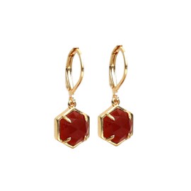Gempires Natural Carnelian Bezel Leverback Hoop Earrings Crystal Dangle Drop Earrings For Women July Birthstone Jewelry For Women