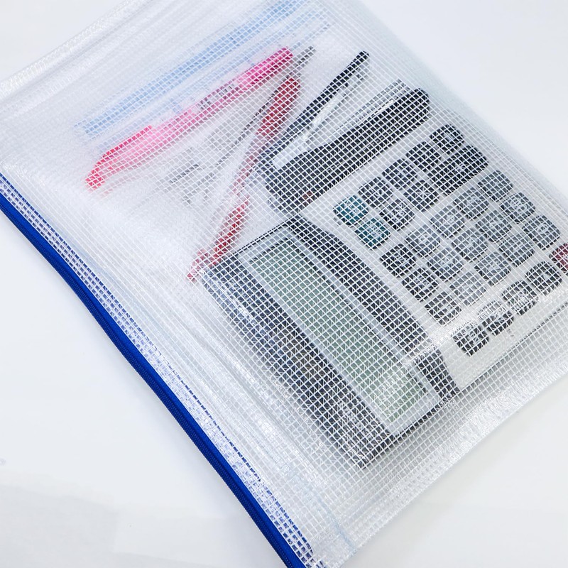 FLEW-004 Zippered File Case, B4, 5 Pieces (White) Mesh, Waterproof,