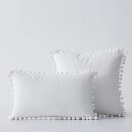 Hyper Cover Velvet Cushion Cover with Pom Pom Design (50x50 cm, White) - Stylish Home Décor Product for Couch and Bed Pillows, Perfect for Room Decor, Boho Home Decor, European Pillowcase, Throw Pillow Covers
