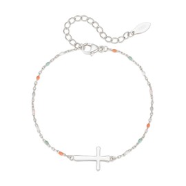 JAYUMO 925 Sterling Silver Cross Bracelet for Women Christian Gifts for Women (Silver)