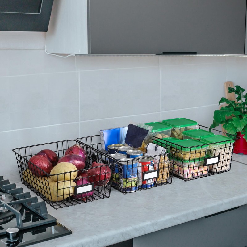 8 Set, Extra Large Wire Baskets for Organizing with Lables,