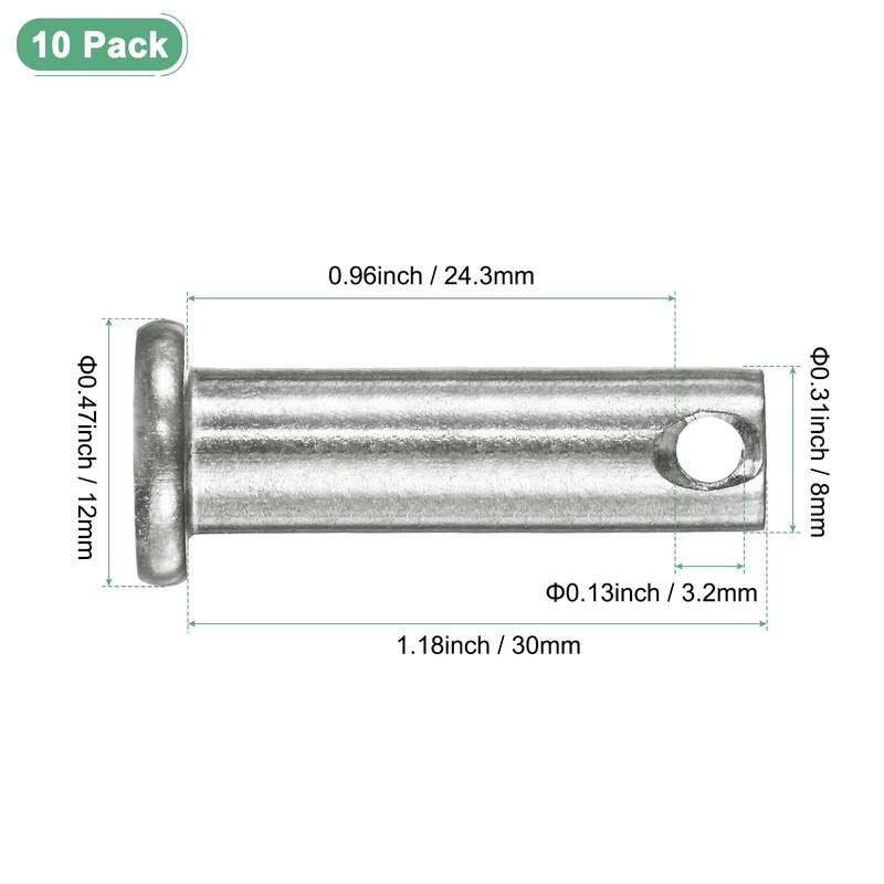 M METERXITY 10-Pack Single Hole Clevis Pins, M8 x 30mm