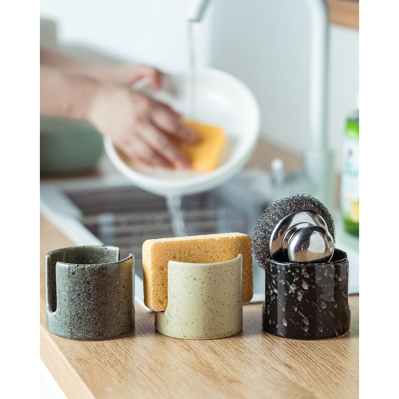 Zoeeker Sponge Holder for Kitchen Sink, Ceramic Sink Caddy Scrub