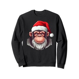 Cute Macaque Wearing Santa Hat Funny Animal Christmas Sweatshirt