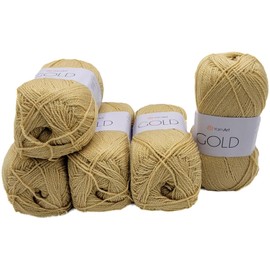 5 x 100 g Ilkadim Export Gold Glitzerwolle, Effektwolle einfarbig, 500 Gramm Metallic - Wolle uni (beige 9379)