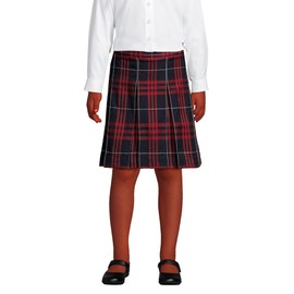 Lands' End Uniform Plaid Box Pleat Skirt Top of The Knee Classic Navy Large Plaid Kids 14