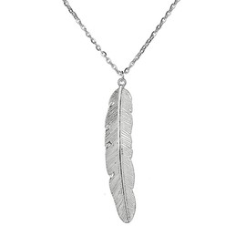 Vintage womens long necklace jewelry silver gold simple feather pendant necklaces colar Jewelry gifts - Silver