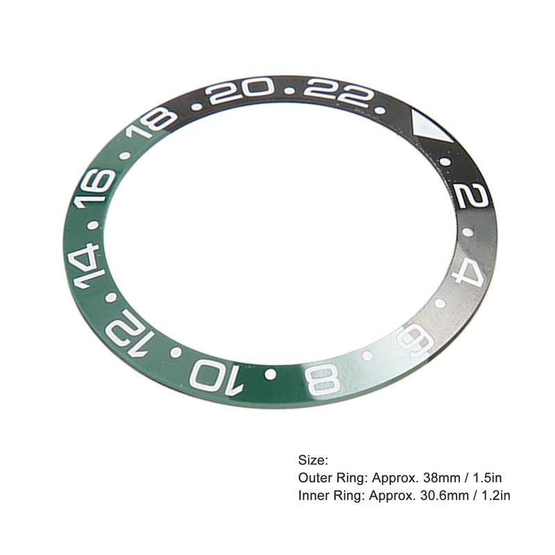 38mm Diameter GMT Watch Bezel Insert Ring Black Green Base