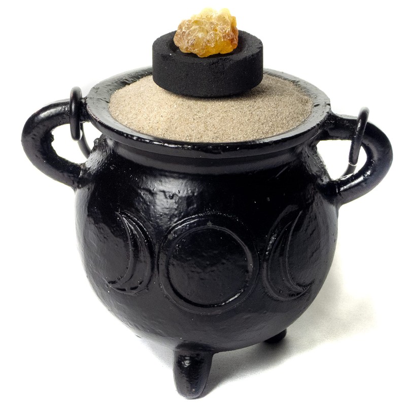 Cauldron Cast Iron Witchcraft Cauldron Incense Bowl Crescent Moon Sun