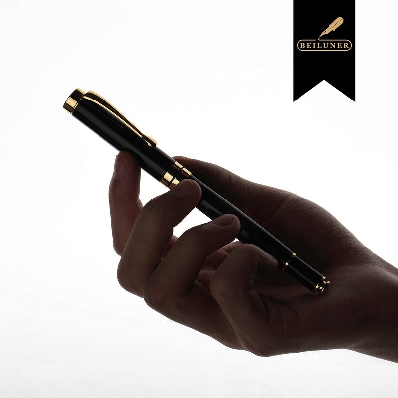 BEILUNER Ballpoint Pens, Stunning Black Chrome Metal Pen with Golden