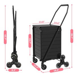 Folding Stair Climber Cart with Waterproof Bag, Lightweight Grocery Carts
