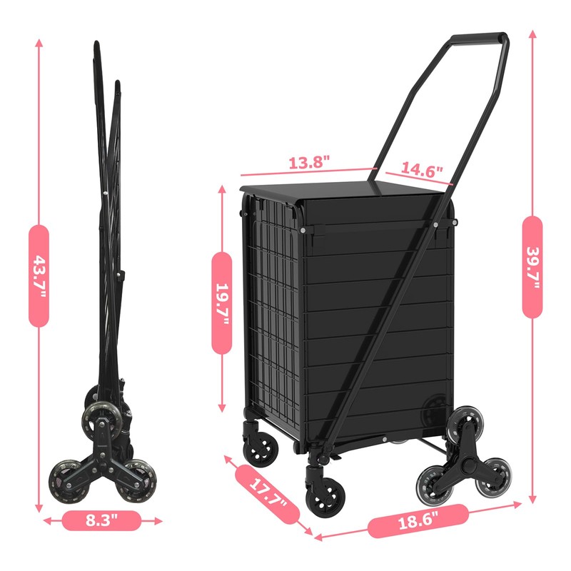 Folding Stair Climber Cart with Waterproof Bag, Lightweight Grocery Carts