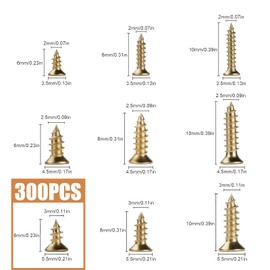 TXXATX Pack of 300 Wood Screws M3 x 6 mm Countersunk Screws Cross Head Screws Colour Gold Screws Wood Small Flat Head Screws Self-Tapping Screws with Countersunk Head for Office Equipment Wooden