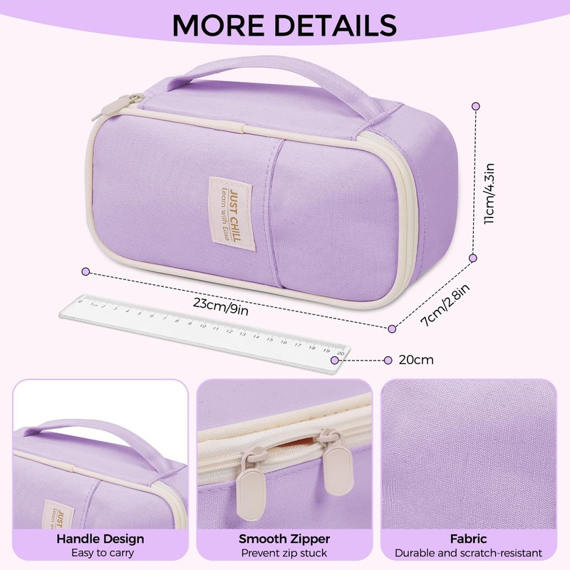 SKYDUE Purple Pencil Case for Girls – Large Capacity Zippered