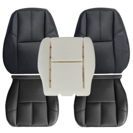 GXARTS Driver and Passenger Side Bottom & Top Lean Back Replacement Leather Seat Cover & Driver Foam Cushion Pad Black fit for Chevy Tahoe Suburban Avalanche Silverado GMC Yukon Sierra 2007-2014