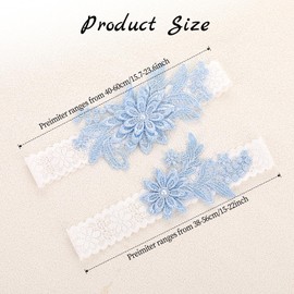 2 Pieces Wedding Garters for Bride, Blue Sexy Lace Leg Garter with Hand Sewn Faux Pearls Thigh Garter Party Prom Garter Set for Anniversary Prom Party Engagement Date