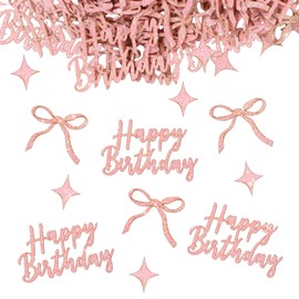 120pcs Pink Birthday Confetti Pink Bow Birthday Table Decorations for Girls Women Party Star Decorations