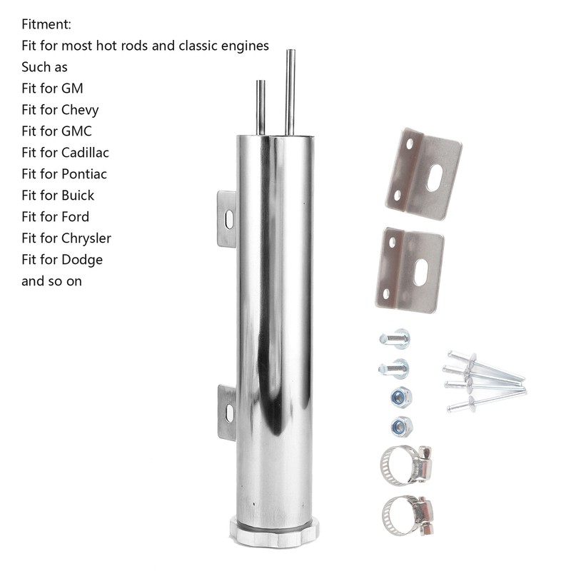 2x10in Stainless Steel Radiator Overflow Tank Recovery Bottle With Mounting