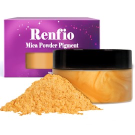 Renfio 100g Mica Powder Pigment Natural Fine Powdered Pigments Pearl Shimmer Epoxy Resin Dye for Painting Soap Making Slime Bath Bombs 3.5 Oz - Gold