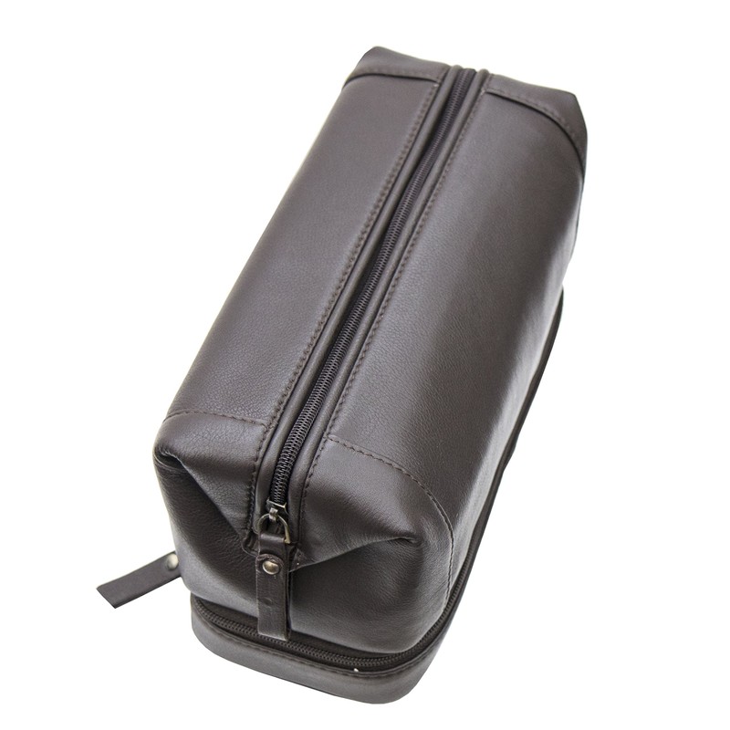 Prime Hide Soft Brown Leather Zipped Bottom Wash Bag Toiletry